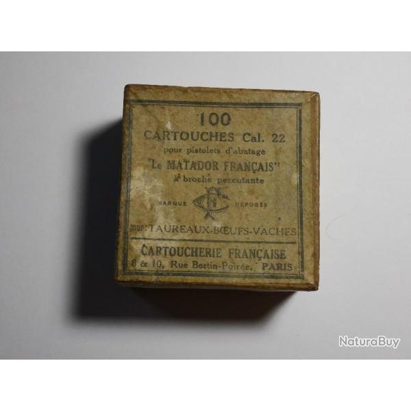 Boite complète ancienne de 100 cartouches 22 LR  le MATADOR FRANCAIS de la CARTOUCHERIE FRANCAISE