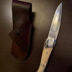 Couteau russe d'aneth 440 pliable avec son étui en cuir et manche corne ou ivoireLame 11 cm