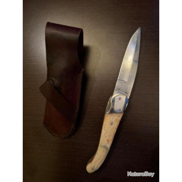 Couteau russe d'aneth 440 pliable avec son tui en cuir et manche corne ou ivoireLame 11 cm