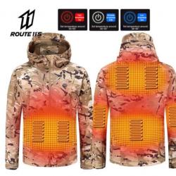 Veste De Chasse SOFTSHELL Chauffante coloris camouflage 7 Zones Chauffantes  USB