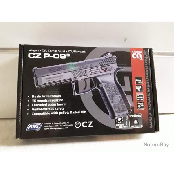9198 PISTOLET A PLOMBS ASG CZ P-09 CAL 4,5MM CO2 NEUF
