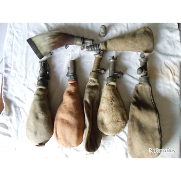 Lot de 7 poires  poudre et  plomb anciennes vides.
