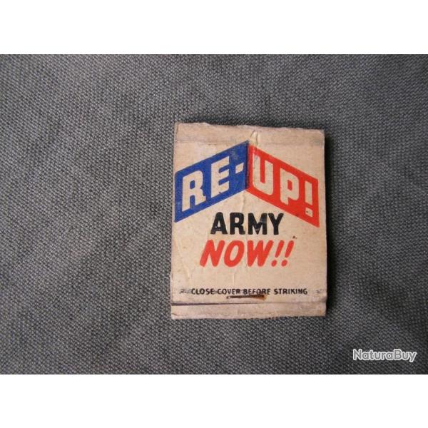 WW2 US BOITE D'ALLUMETTES VIDE AMRICAINE " RE-UP ARMY NOW " RECONSTITUER L ARME MAINTENANT 2