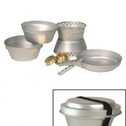 Set cuisine aluminium (2 casseroles, poêle, réchaud)