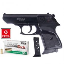 Pack Pistolet EKOL Lady Black + 50 Balles + 1 Chargeur supplémentaire - Calibre 9mm PAK