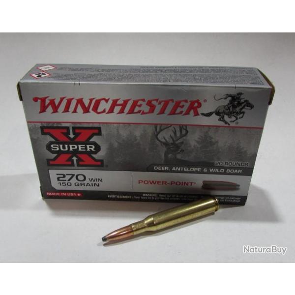1 boite neuve de 20 cartouches  de calibre 270 Winchester, Winchester power point 150grs