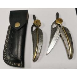 Couteau plume indienne tout en acier damas 256 couches avec Etui en cuir noir