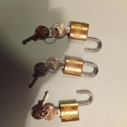 3 cadenas avec 2 clés. Comme neuf. Je les brade, (pas utiliser)                                  (2)