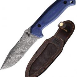 Couteau Damas BucknBear Blue Pro-Lite Hunter Lame 256 Couches Manche G10 Etui Cuir BNB13353