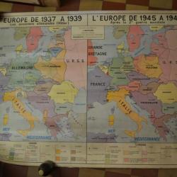 Carte géographique militaire scolaire 1964 L'Europe de 1937 à 1939 Hitler Guerre 1939 à 1942 MDI