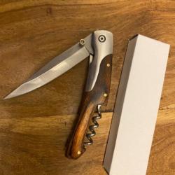 Couteau pliant bois/ métal avec tire bouchon TUNET super prix solde destockage