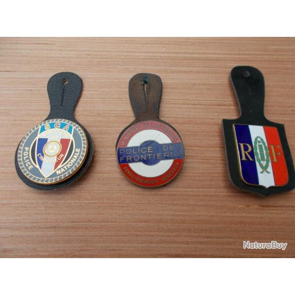 lot de 3 insignes police sur cuir ,,tres bon tat!!RARE