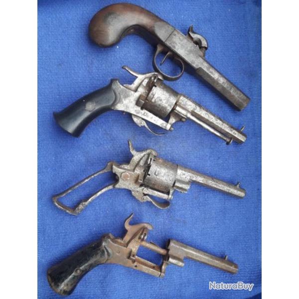 Lot 1 pistolet et 3 revolver pour pièces ou restauration