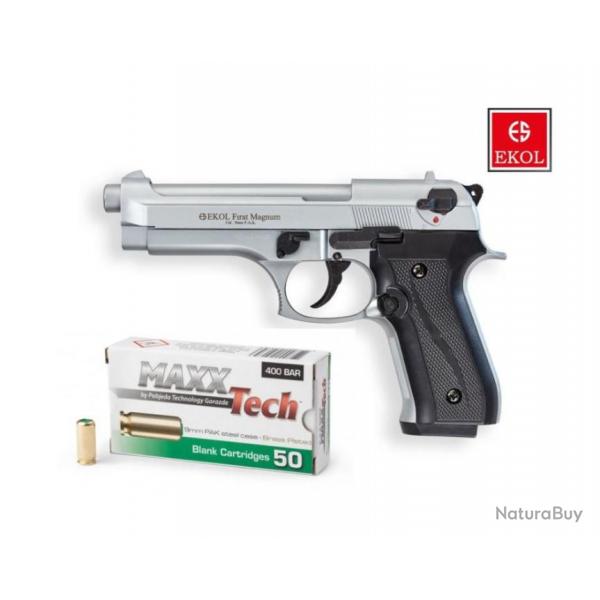 Pack Pistolet EKOL Firat Magnum Chrom - Calibre 9mm PAK