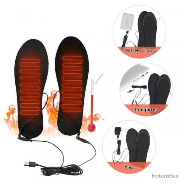 NOUVEAU !! ENCHERE 1 EURO ! Semelles Chauffantes USB Homme Femme Lavables Thermiques Pour Chaussures