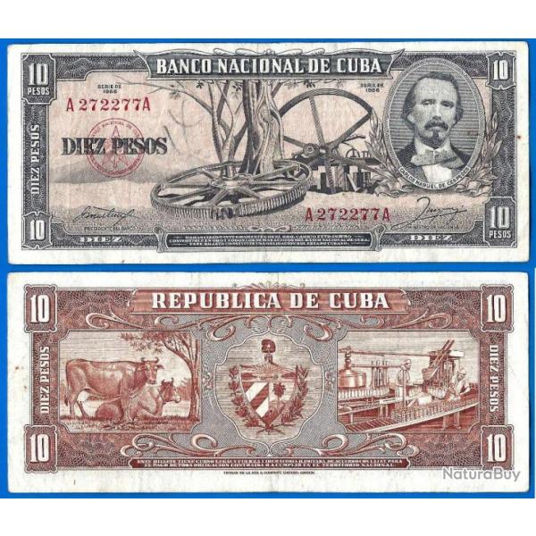 Cuba 10 Pesos 1956 Cespedes Peso Billet