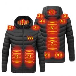 Veste Gilet à Capuche Chauffant Thermique Manches Noire Pour Homme 11 Zones Chauffantes USB Hiver