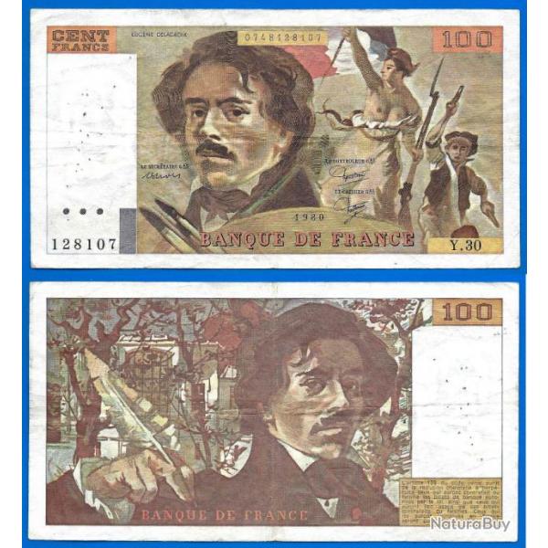 France 100 Francs 1980 Eugene Delacroix Billet Frs Frc Frcs