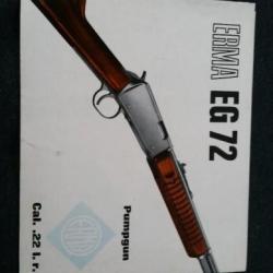 Notice dépliant 6 pages carabine erma EG 72 pumpgun 22 lr , avec vue éclatée de l'arme