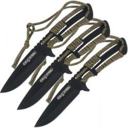 Set de 3 Couteaux de Lancer Cold Steel Throwing Knives Lame Acier 420 Manche corde Etui CSTH44KVD3PK