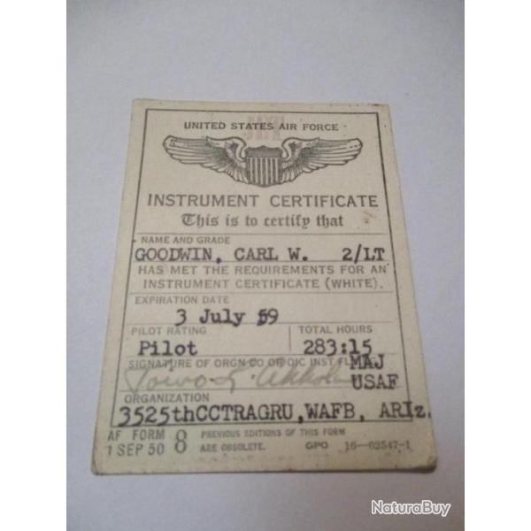 Instrumentt certificate USAF