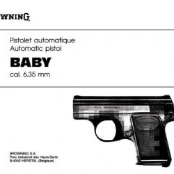 notice pistolet BROWNING BABY 6.35 en FRANCAIS (envoi par mail) - VENDU PAR JEPERCUTE (m1484)