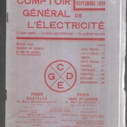 comptoir général de l'électricité catalogue alphabétique de poche 24 sept.1924 , paris
