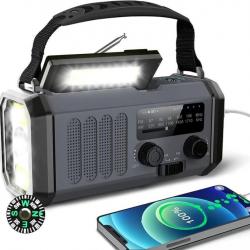 Radio Solaire AM/FM Solar Radio 3 Méthodes de Chargement 6 en 1 Radio d'urgence Portable 10000mAh