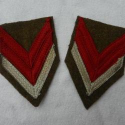 paire de galons tissu militaires français caporal chef d'infanterie  WW2 2°guerre