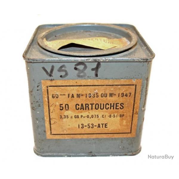 Boite vide en mtal de 50 cartouches pour Obus de 60 mm de 1953