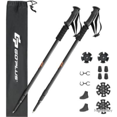 Bâtons De Randonnée GYMAX – Lot 2, Aluminium, Réglables 65-135cm, Poignées Liège + EVA, Ressorts Anti-chocs, Pour Hommes Femmes