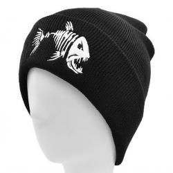 Bonnet Pêche Chaud Noir Tricot Broderie Poisson Mer Rivière - ENCHERE 1 - SANS PRIX DE RESERVE !!!