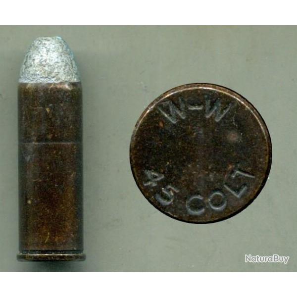 .45 Colt US - inerte de manipulation - marquage : WW 45 COLT - tui noir - base borgne sans amorce