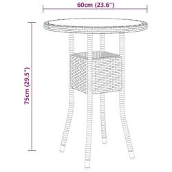 Table de jardin Ø60x75 cm Verre trempé/résine tressée Gris