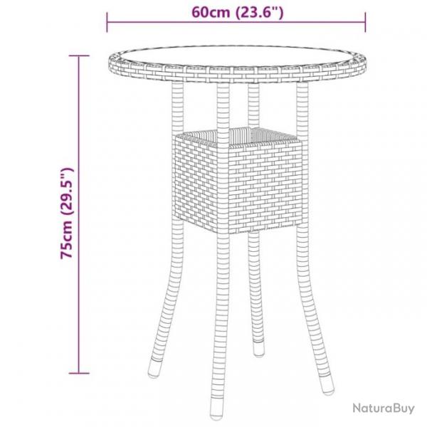 Table de jardin 60x75 cm Verre tremp/rsine tresse Gris