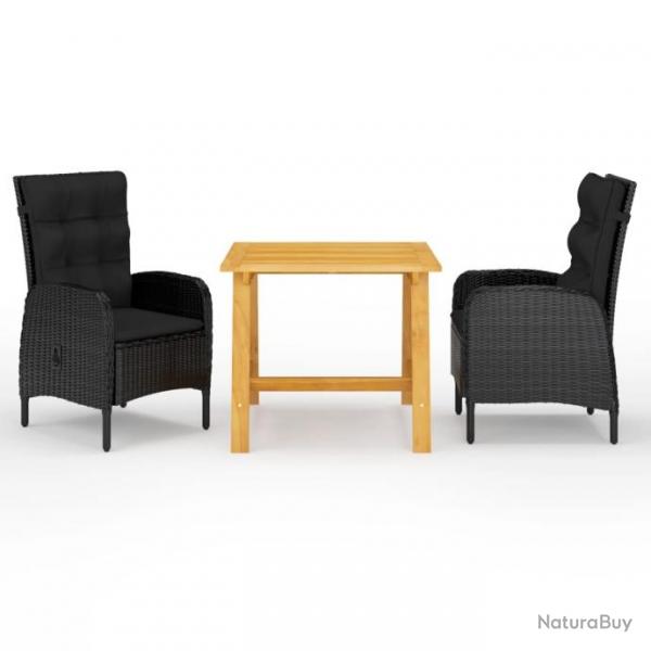 Ensemble de salle  manger de jardin 3 pcs Noir