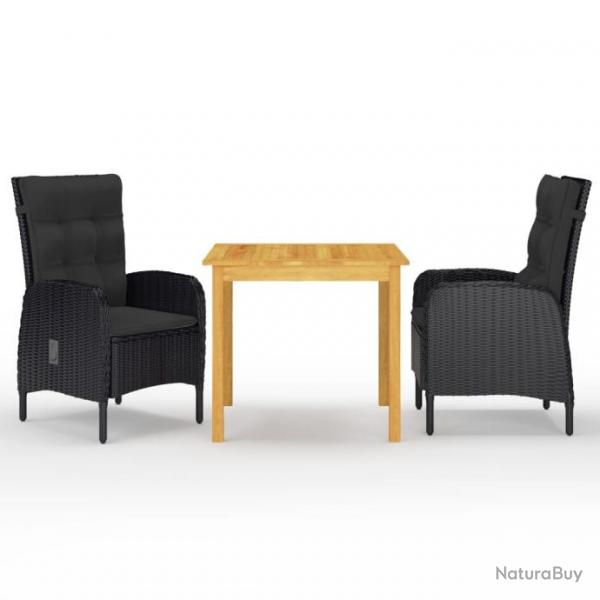 Ensemble de salle  manger de jardin 3 pcs Noir