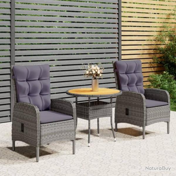 Mobilier de bistro de jardin 3 pcs Rsine tresse Gris