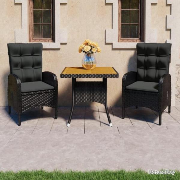 Ensemble  dner de jardin 3 pcs Rsine tresse et acacia Noir