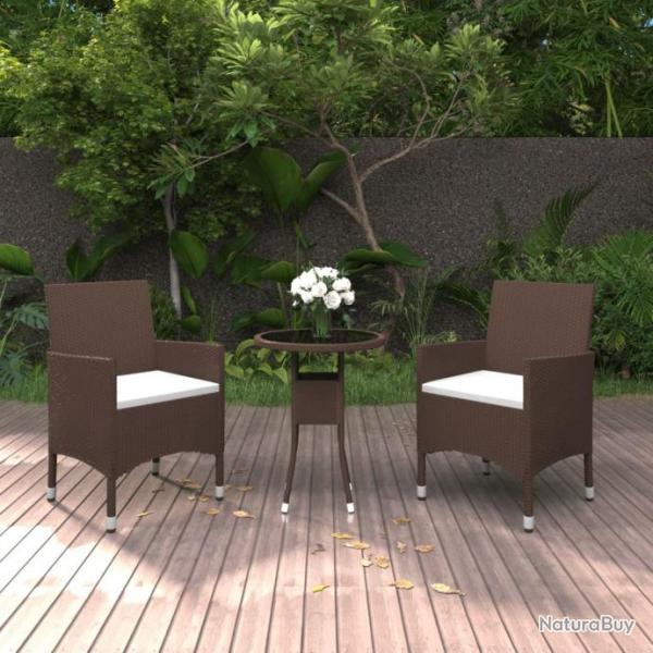 Ensemble de salle  manger de jardin 3pcs Rsine tresse Marron