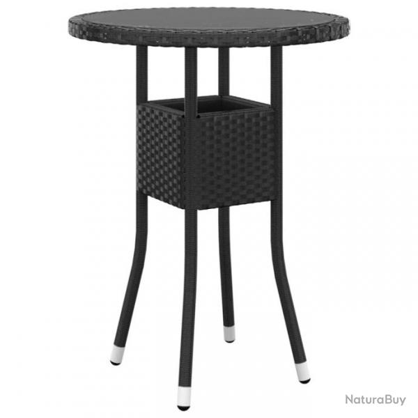 Table de jardin 60x75 cm Verre tremp/rsine tresse Noir