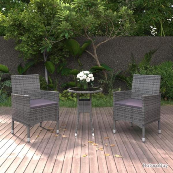 Ensemble de salle  manger de jardin 3 pcs Rsine tresse Gris