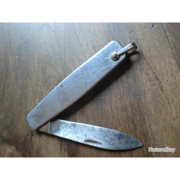 ancien couteau pliant  de poche manche metal chrom