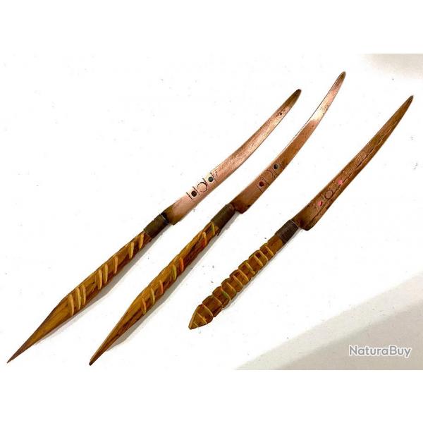 3 Anciens Couteaux de Tribu Africaine  identifier Lame non Coupante en Cuivre Art Africain