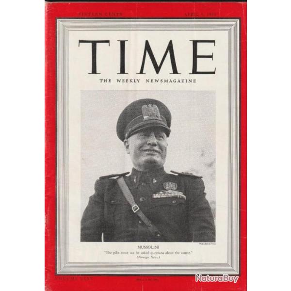 Mussolini - Time Magazine April 8 1940 - WWII issue - Vintage