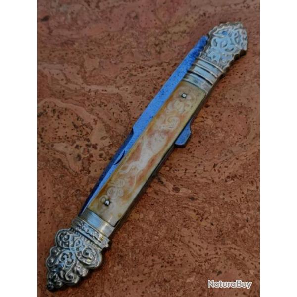 Rare ancien couteau de collection LOUVETIER de CHATELLERAULT Chasse Pompe 19me