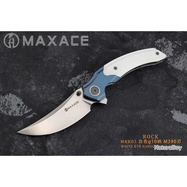 Couteau Maxace Rock White Manche G10/Titane Lame Acier M390 IKBS Linerlock Clip MAXMRK03