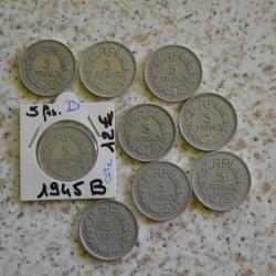 Lot de 9 pièces de 5 francs Lavrillier aluminuim
