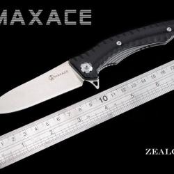 Couteau Maxace Zealot Black Lame Acier Bohler K110 IKBS G10 Handle Linerlock Clip MAXMCZ201
