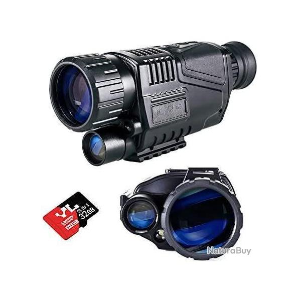 Monoculaire  vision nocturne HD 5x40 + carte SD 32 GO offerte - Livraison rapide